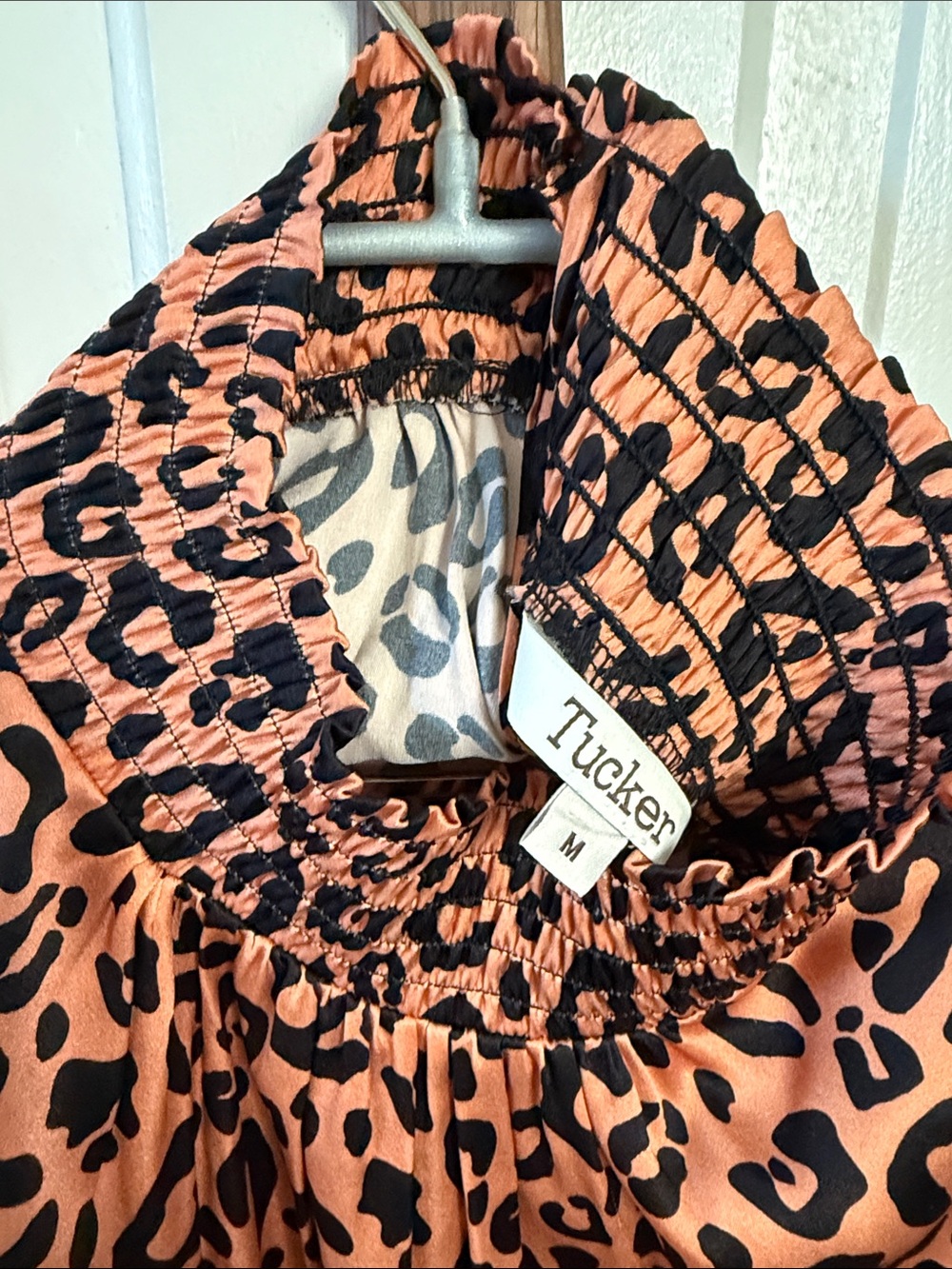 Tucker Stella Top Kitty Cat Dreamer in Silk Stretch Charmeuse Leopard Smocked